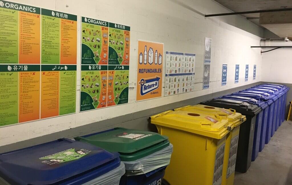 Xerowaste Solutions: reciclaje y consultoría de residuos para edificios residenciales multifamiliares en BC y Alberta, Canadá - imagen de una sala de residuos. También reducimos costos de residuos. Contacte a nuestros consultores de cero residuos hoy mismo.