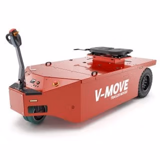 v move tm40 verhagen leiden 1024x1024 1 19 Verhagen Leiden V-move 40T semi trailer mover operator side product image. Highly engineered walk-along semi trailer mover showing flashing LED safety lights and operator control panel.